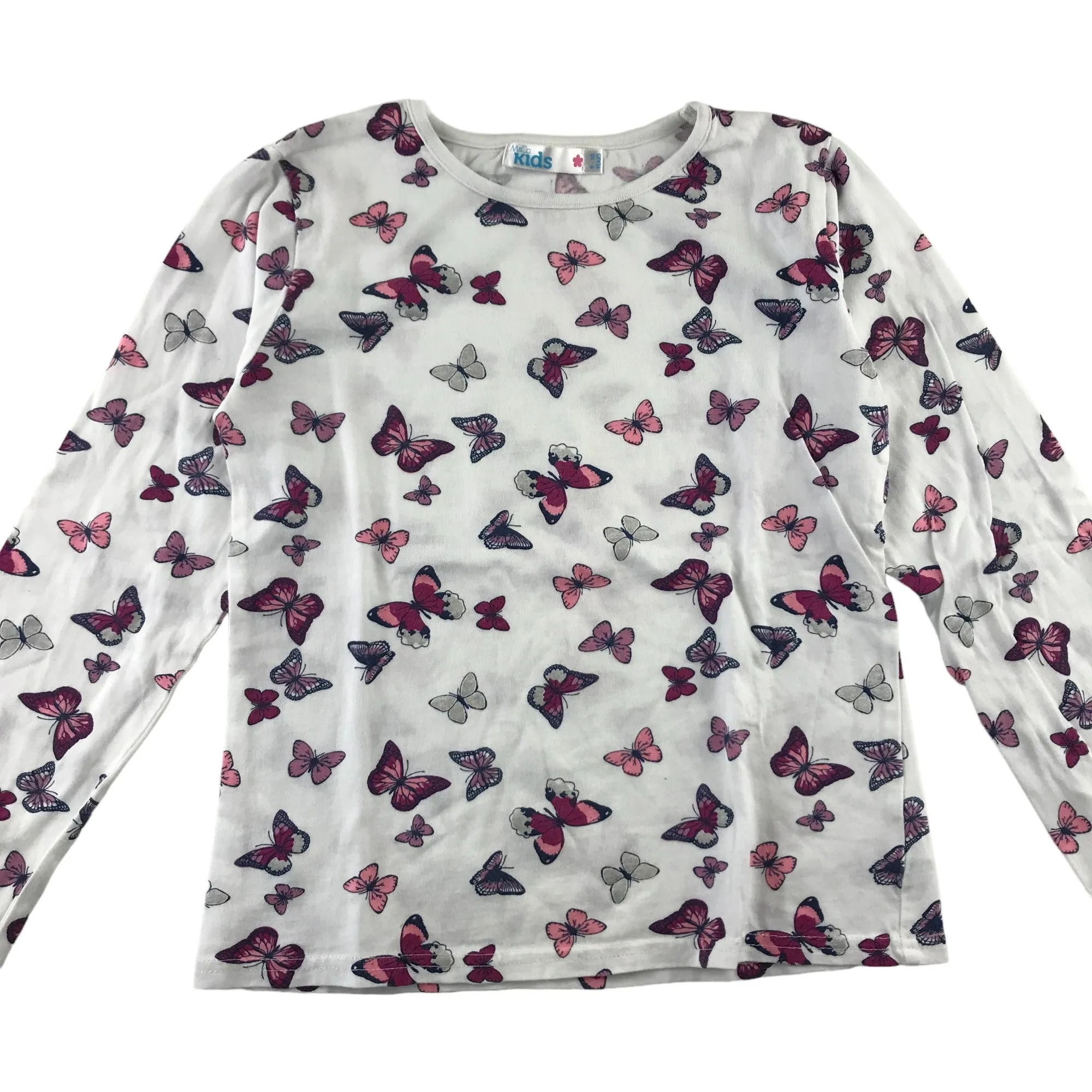 M&Co t-shirt 9-10 years white long sleeve butterfly printed cotton