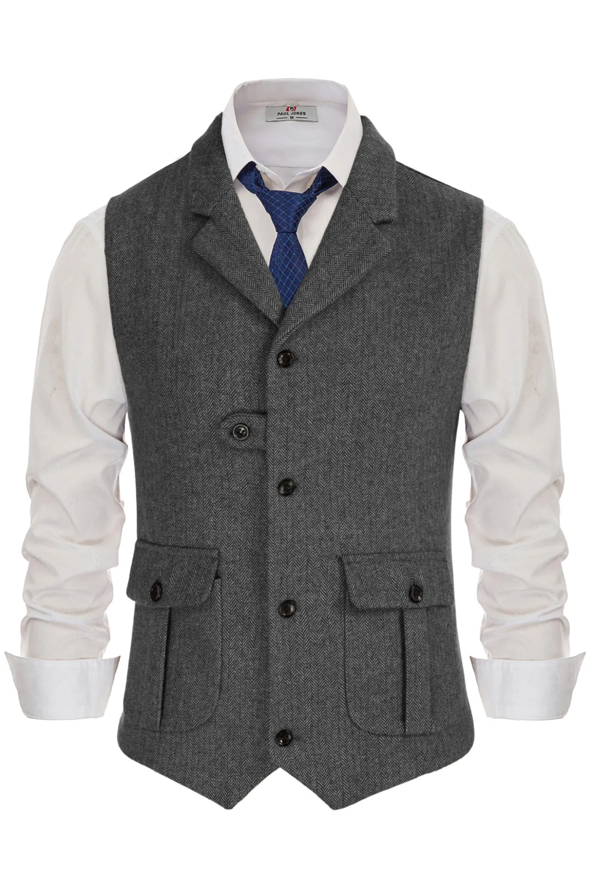 Men Notch Lapel Vest Coat Single Breasted Handkerchief Hem Cut-off Vest