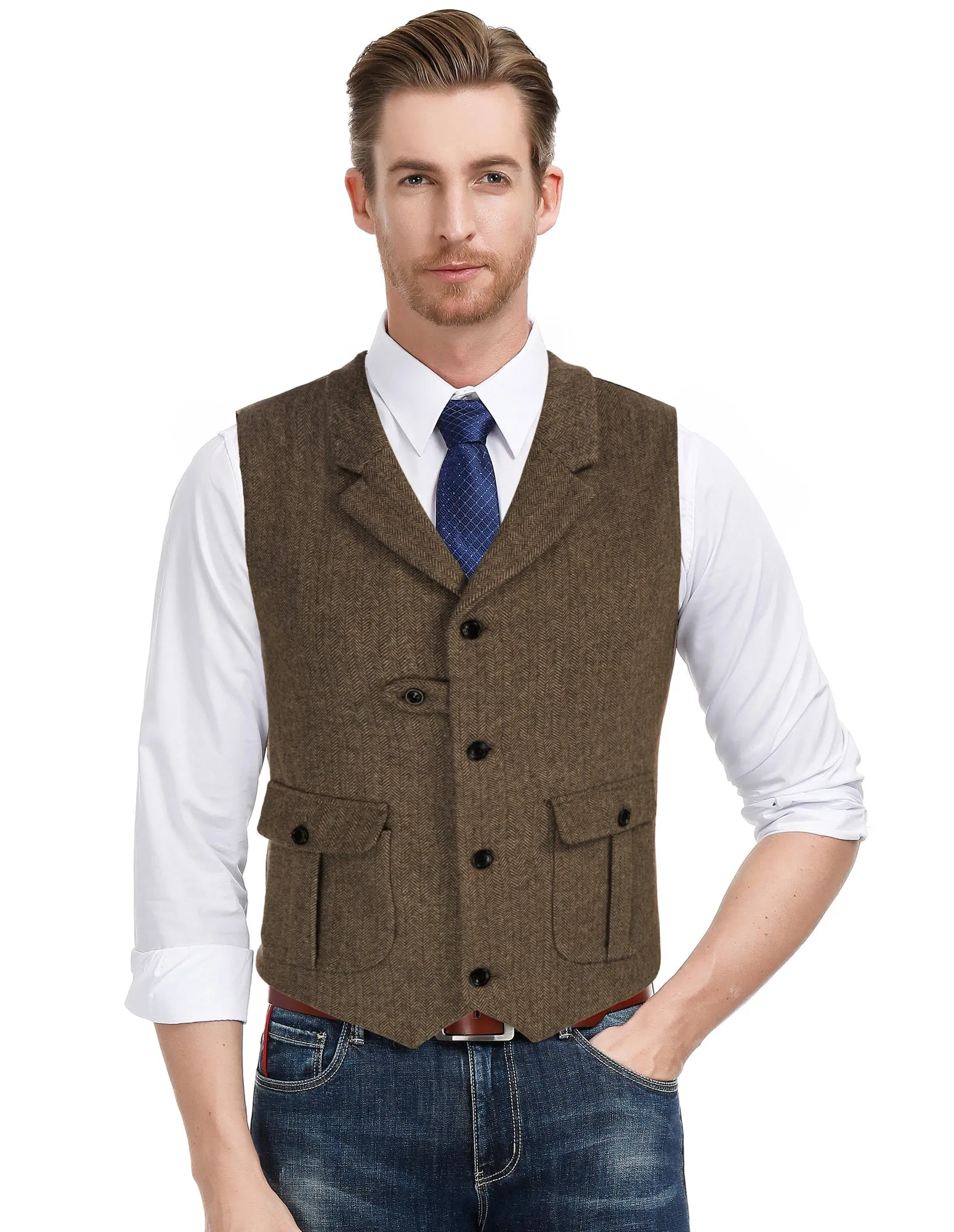 Men Notch Lapel Vest Coat Single Breasted Handkerchief Hem Cut-off Vest