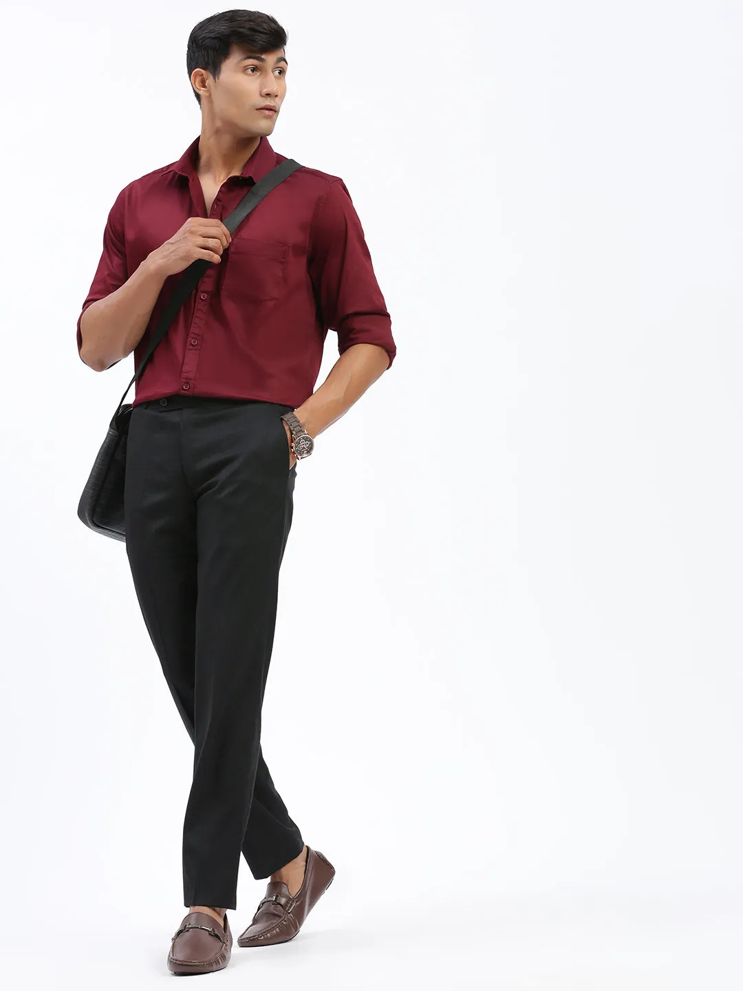 Men Solid Black Formal Trousers