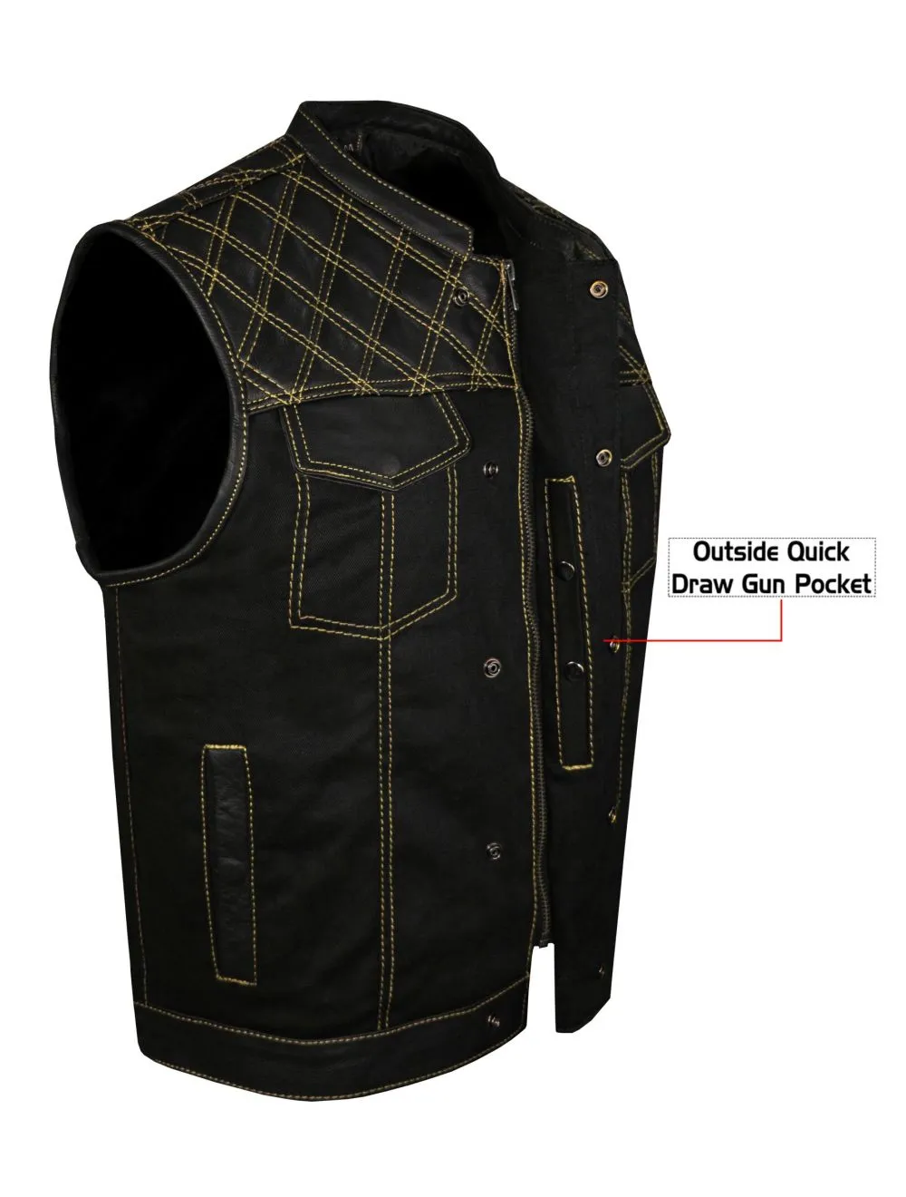 Men's Black Club Diamond Design Vest With Yellow Thread Accent