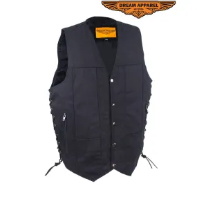 Men’s Black Denim Motorcycle Vest with Gun Pocket