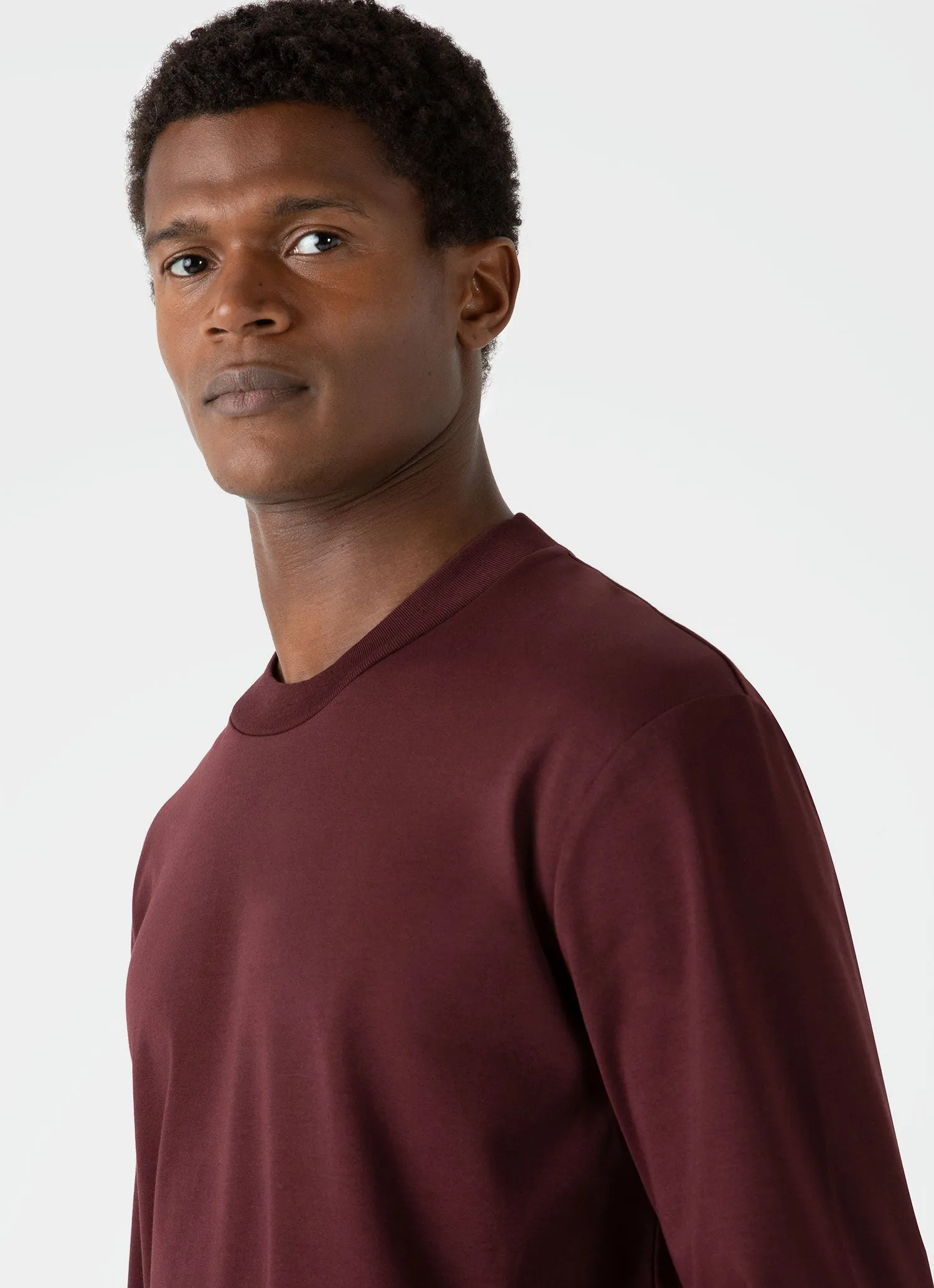 Men's Brushed Cotton Long Sleeve T-shirt in Maroon