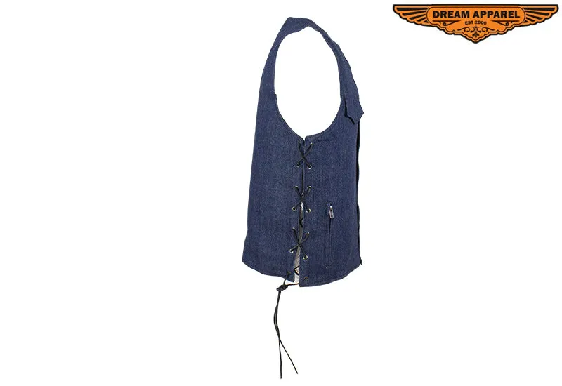 Men's Dark Blue Denim Motorcycle Club Vest