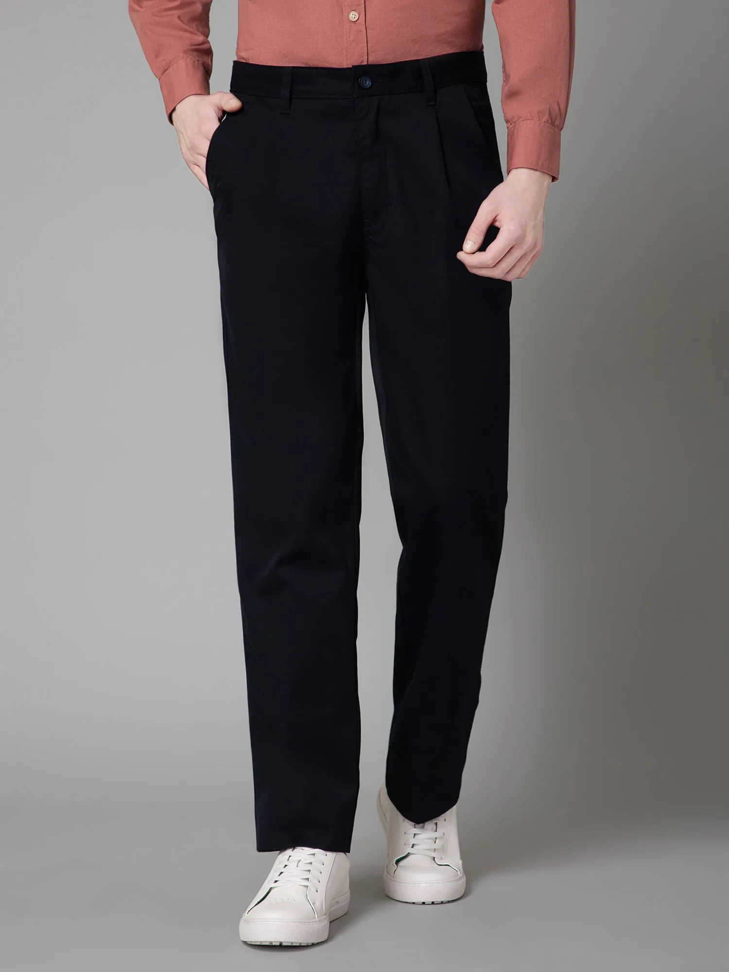 Men's Formal Pleated front Navy Blue  Trousers