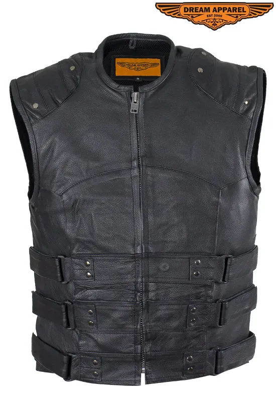 Mens Genuine Leather Replica Swat Vest With Gun Pocket