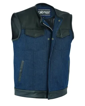 Men's Leather/Denim Combo Black/Broken Blue Vest