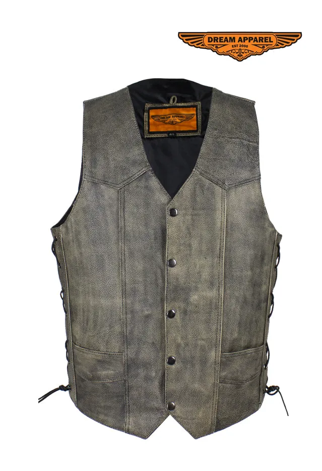 Men's Native American Distressed Brown Leather Vest