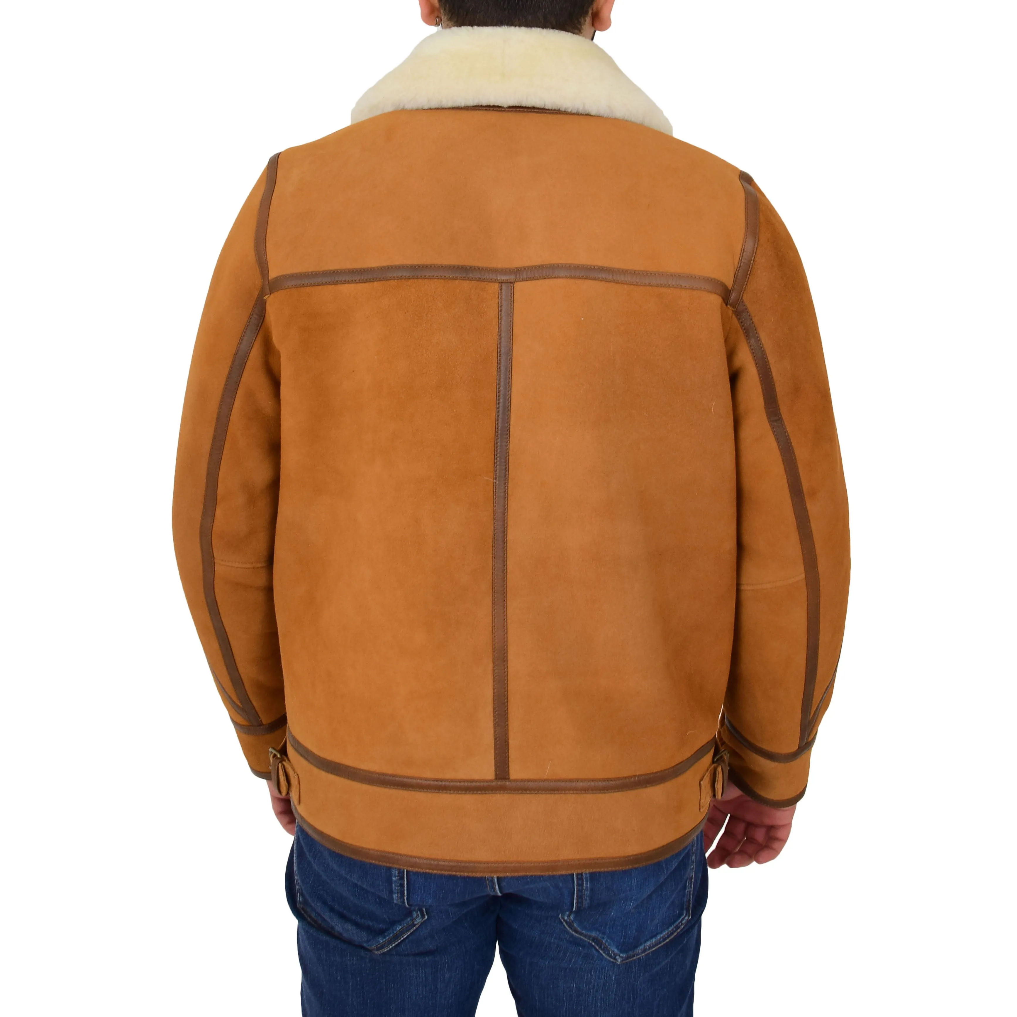 Mens Real Sheepskin Flying Jacket Top Gun Shearling Karl Cognac