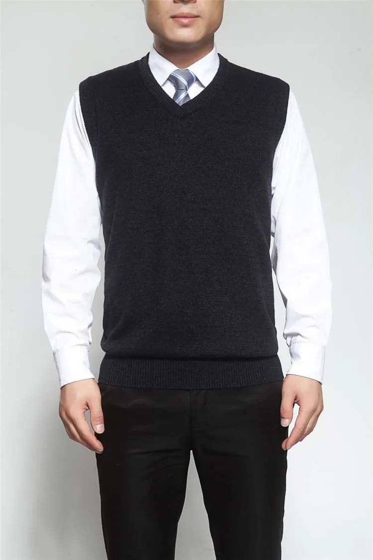 Men's Solid Color V-Neck Cashmere & Wool Classic Vest Sweater