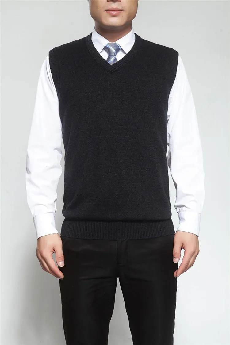 Men's Solid Color V-Neck Cashmere & Wool Classic Vest Sweater