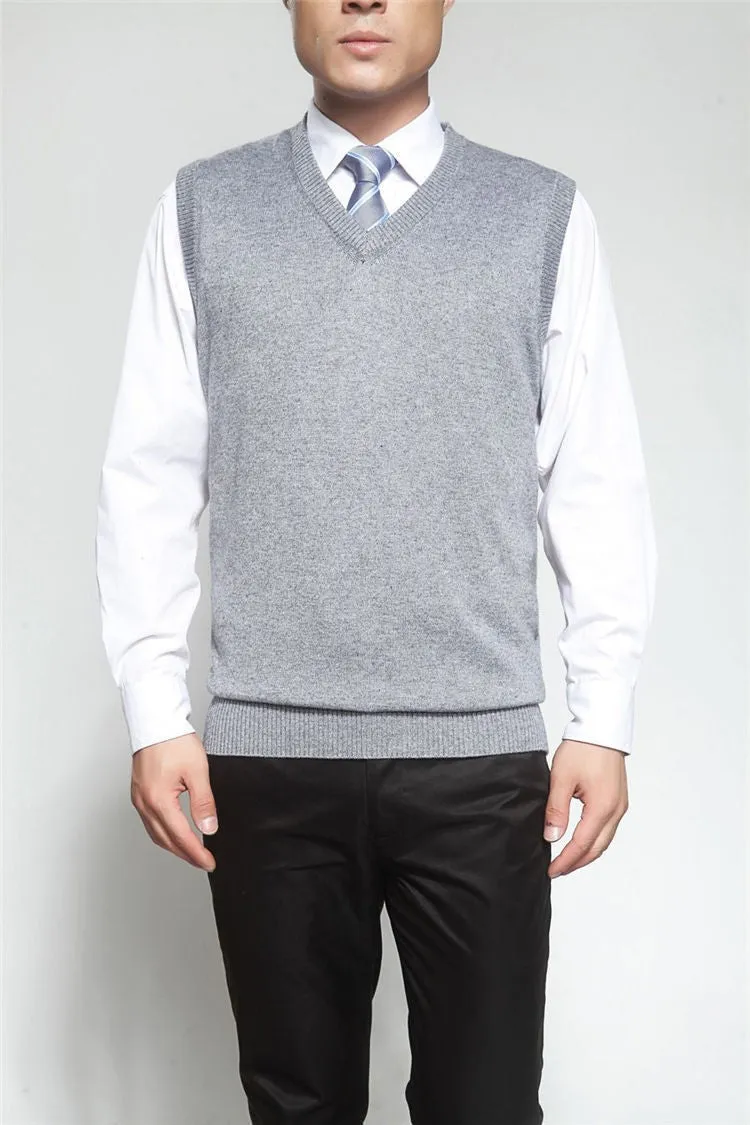 Men's Solid Color V-Neck Cashmere & Wool Classic Vest Sweater