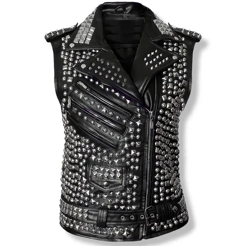 Men's Studded Leather Biker Vest