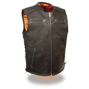 Men's Zipper Front Full Side Lace Leather Vest