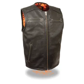 Men's Zipper Front Long Length Leather Vest