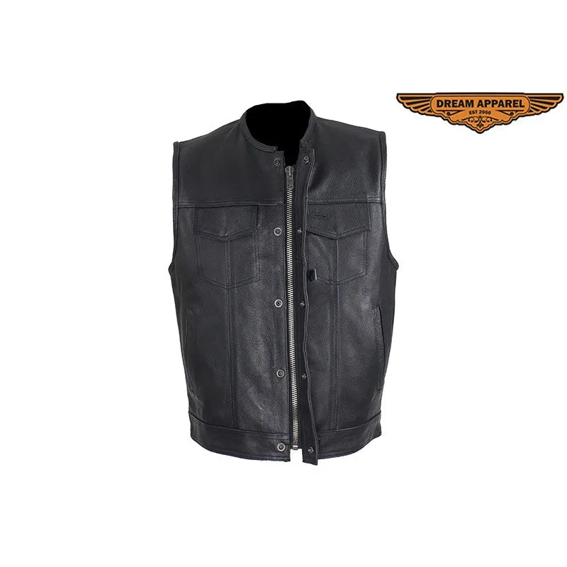 Men's Zippered 1/2" Collar Motorcycle Club Vest