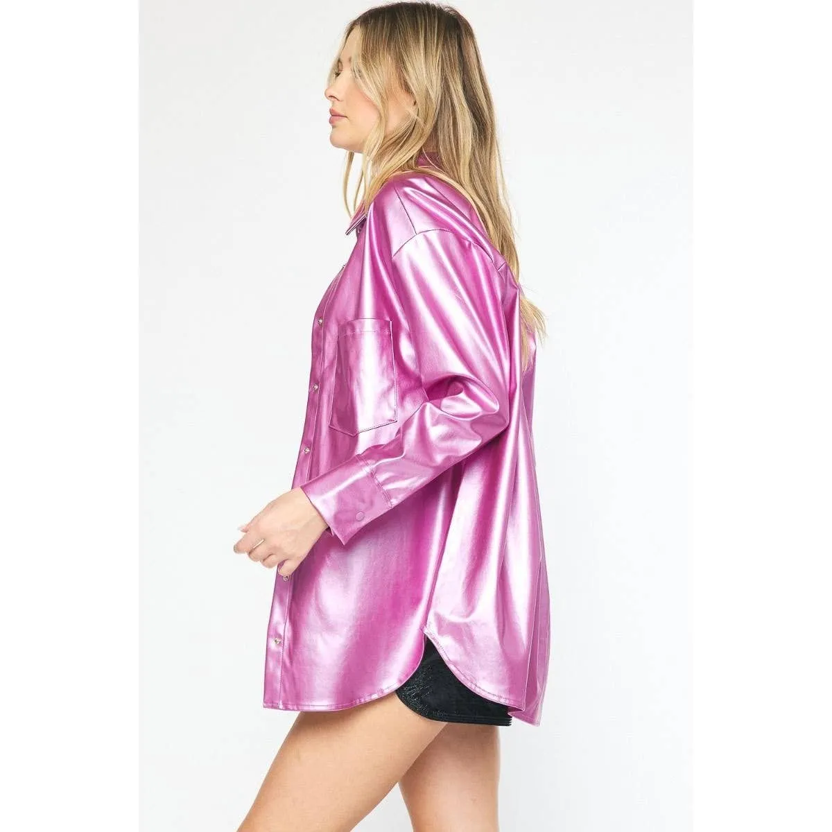 Metallic button down shacket