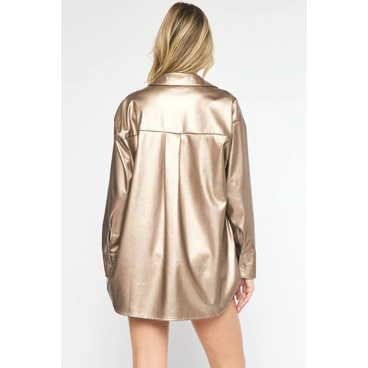 Metallic button down shacket