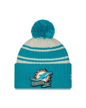 Miami Dolphins New Era 2022 Sideline - Sport Cuffed Pom Knit Hat - Cream/Black