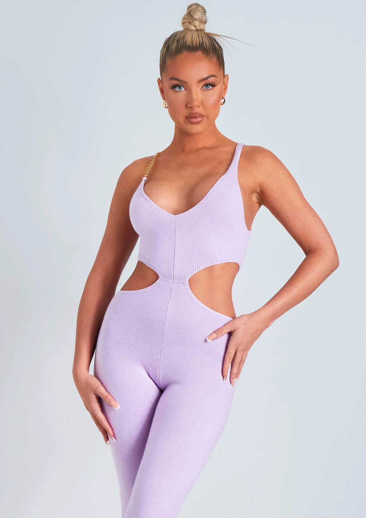 Micaela Lilac Chain Strap Knitted Jumpsuit