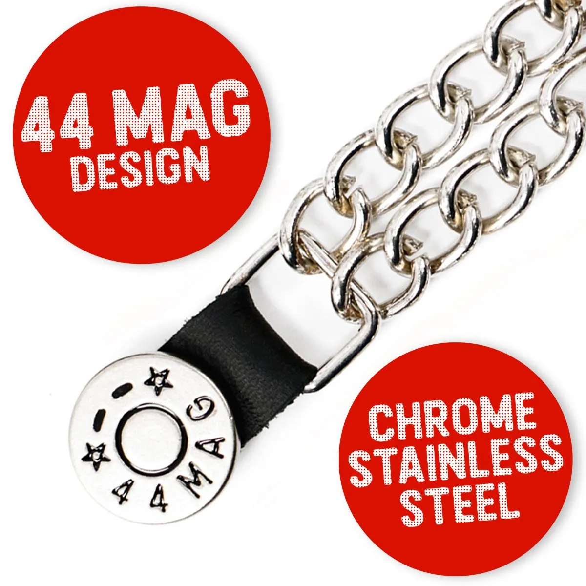 Milwaukee Leather 44-Magnum Dial Vest Extender Double Chrome Chains Genuine Leather 6.5" Extension 4-PCS MLA6002SET