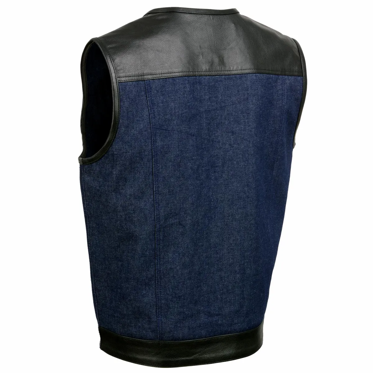 Milwaukee Leather Men's Brute Dual Closure Blue Denim and Black Leather Club Style Vest MDM3004