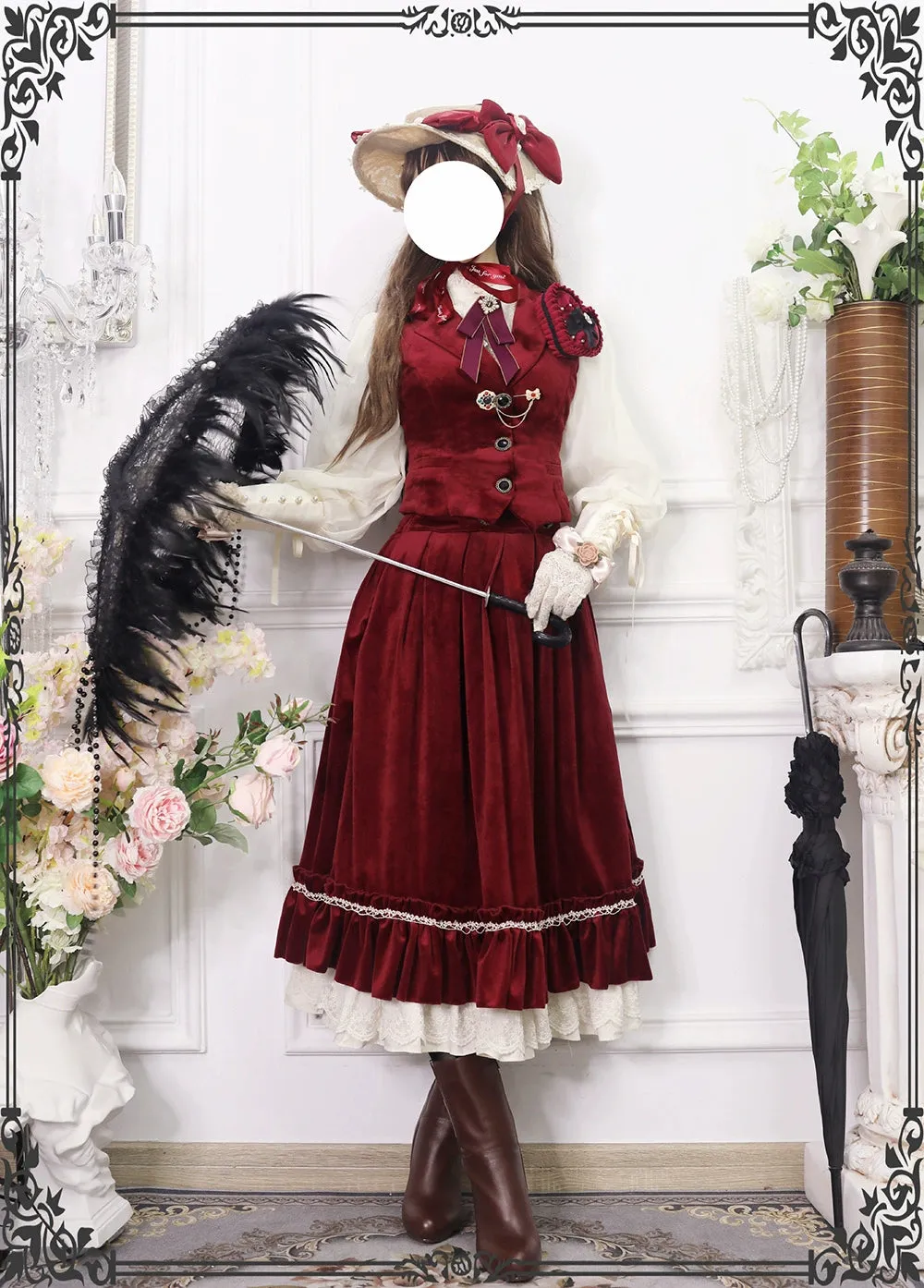 Miss Point~Rose Doll~Retro Lolita Vest Velvet Lolita Waistcoat