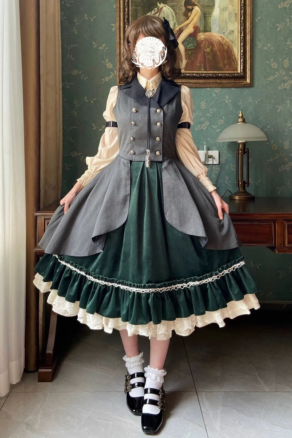 Miss Point~Rose Doll~Retro Lolita Vest Velvet Lolita Waistcoat