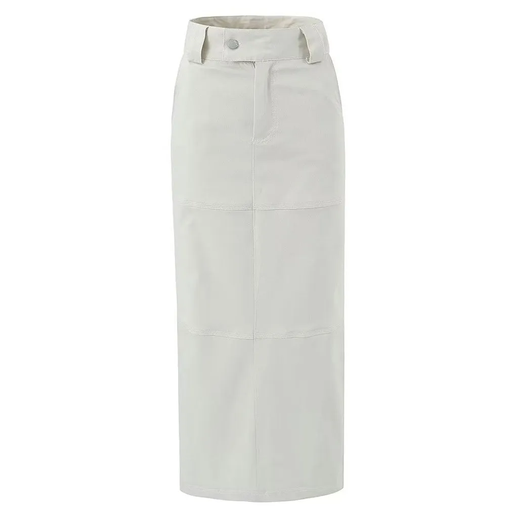 Modern High Waist Contrast Stitch Cotton Blend Back Split Maxi Straight Skirt