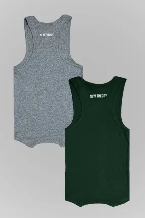 Muscle-Up Ribbed Tank - Grey & Green