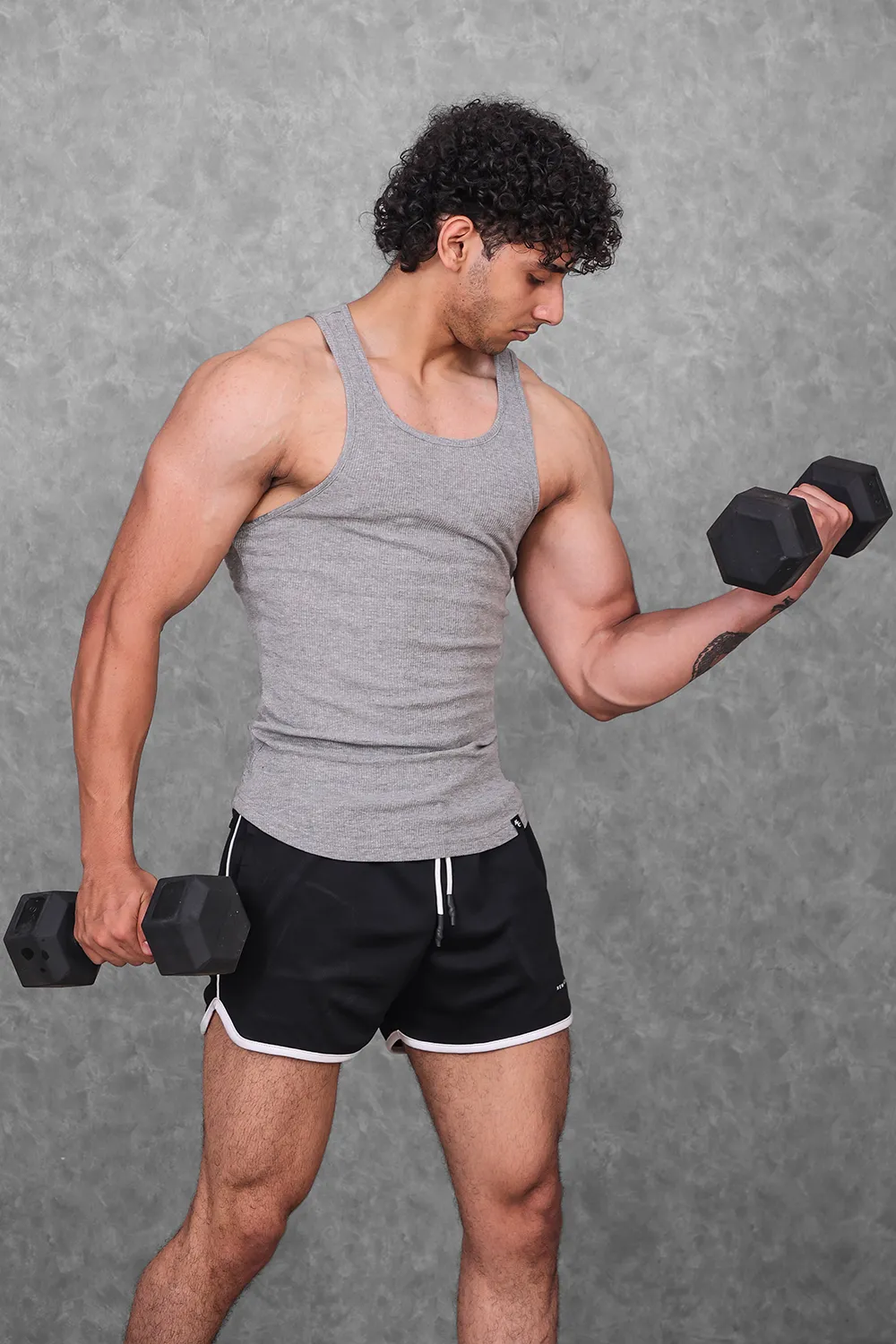 Muscle-Up Ribbed Tank - Grey & Green