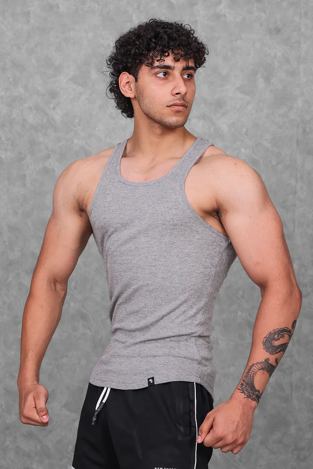 Muscle-Up Ribbed Tank - Grey & Green