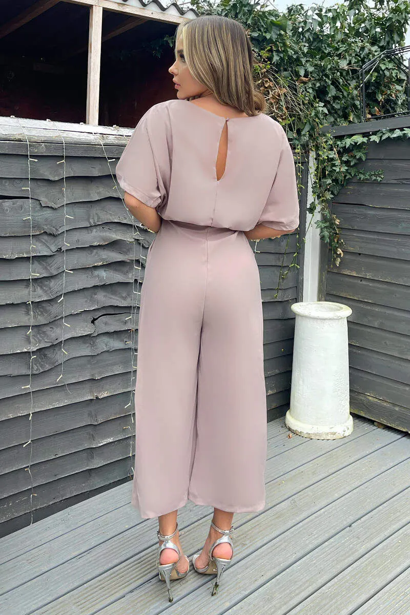 Mushroom Tie Waist Short Sleeve Culotte Jumpsuit