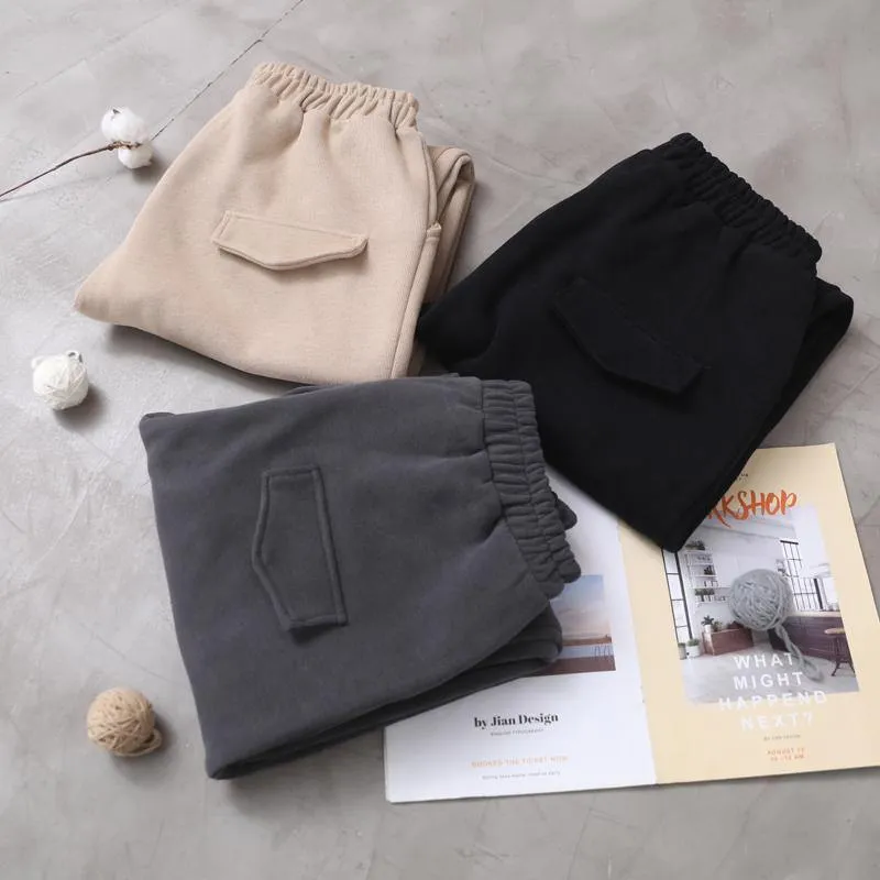 new beige winter casual trousers elastic waist thick harem pants