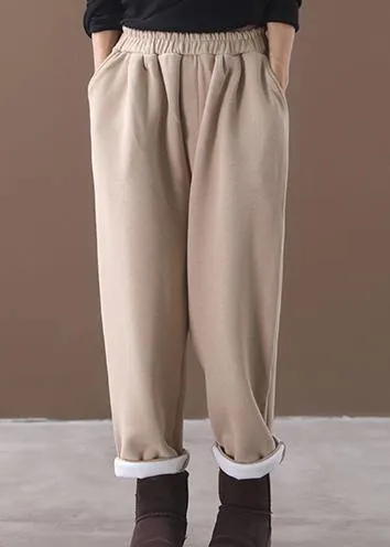 new beige winter casual trousers elastic waist thick harem pants