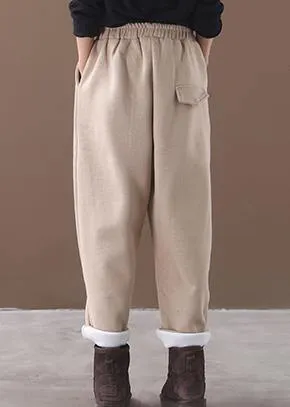 new beige winter casual trousers elastic waist thick harem pants