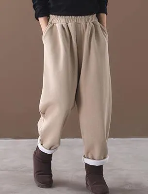 new beige winter casual trousers elastic waist thick harem pants