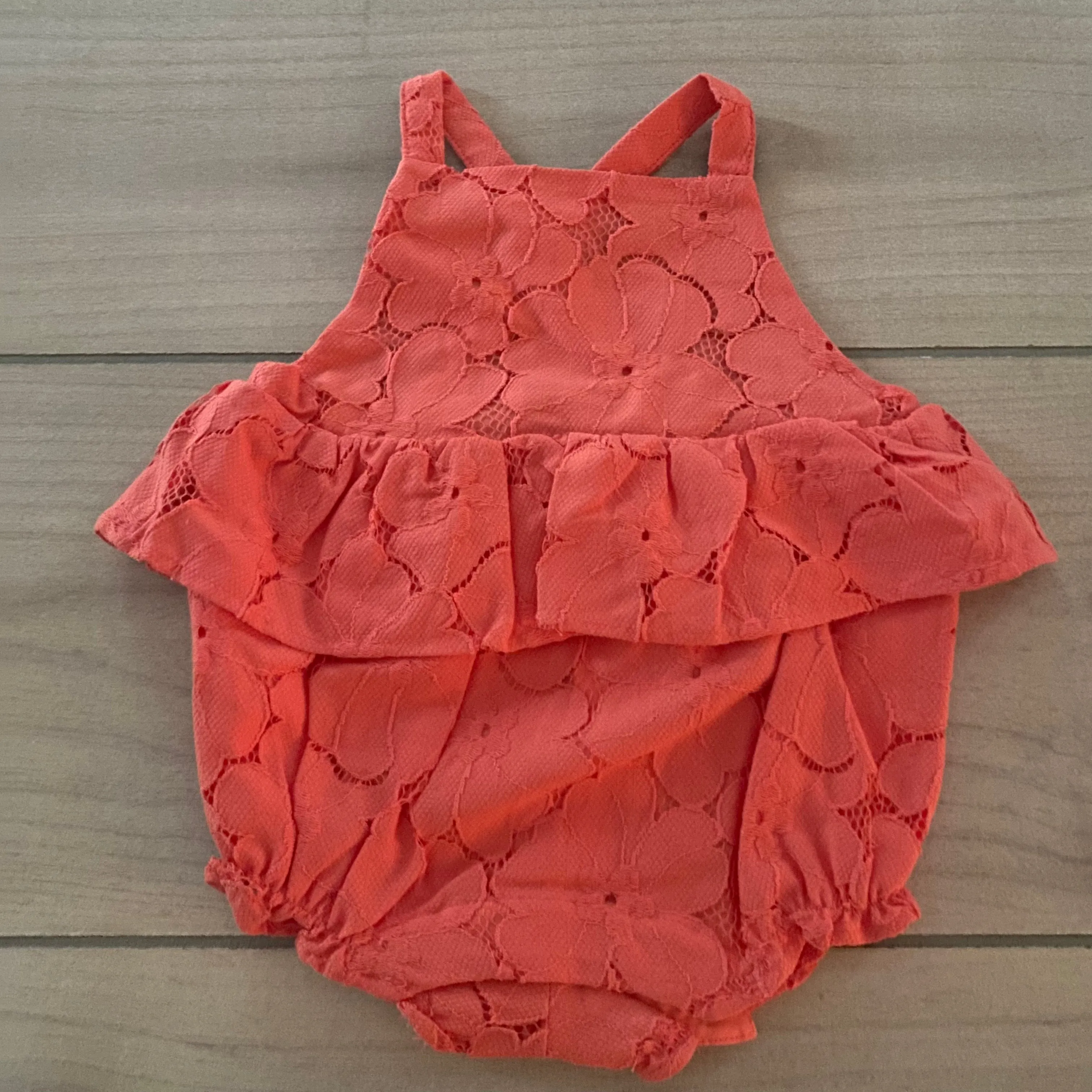 NEW Janie & Jack Orange Coral Lace Crossback Bubble Romper