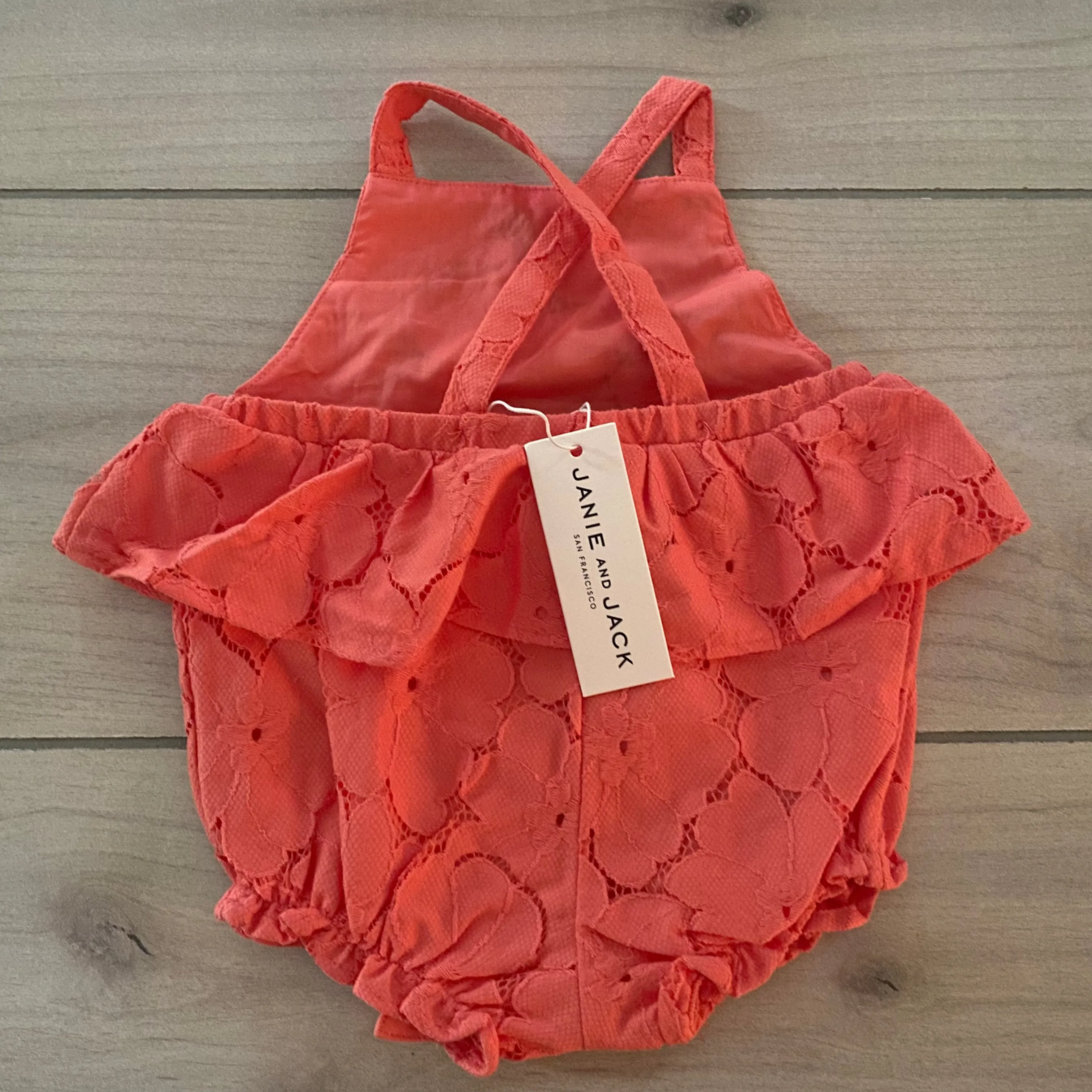 NEW Janie & Jack Orange Coral Lace Crossback Bubble Romper