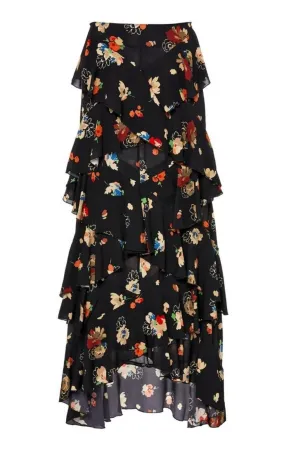 Nina Simone Floral Ruffle Silk Skirt