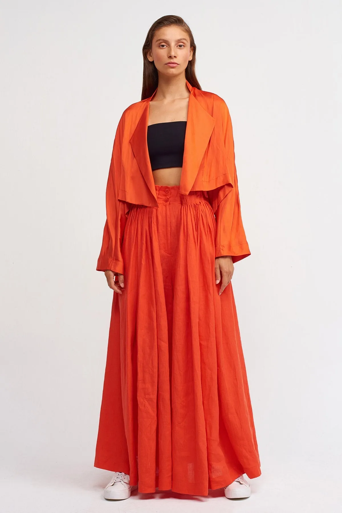 Nu Wide Leg Trousers With Pleated Waist Orange