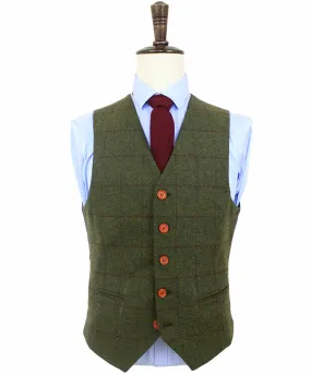 OLIVE GREEN PLAID TWEED WAISTCOAT