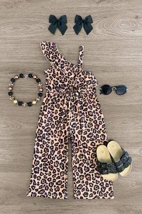 One Shoulder Leopard Jumpsuit