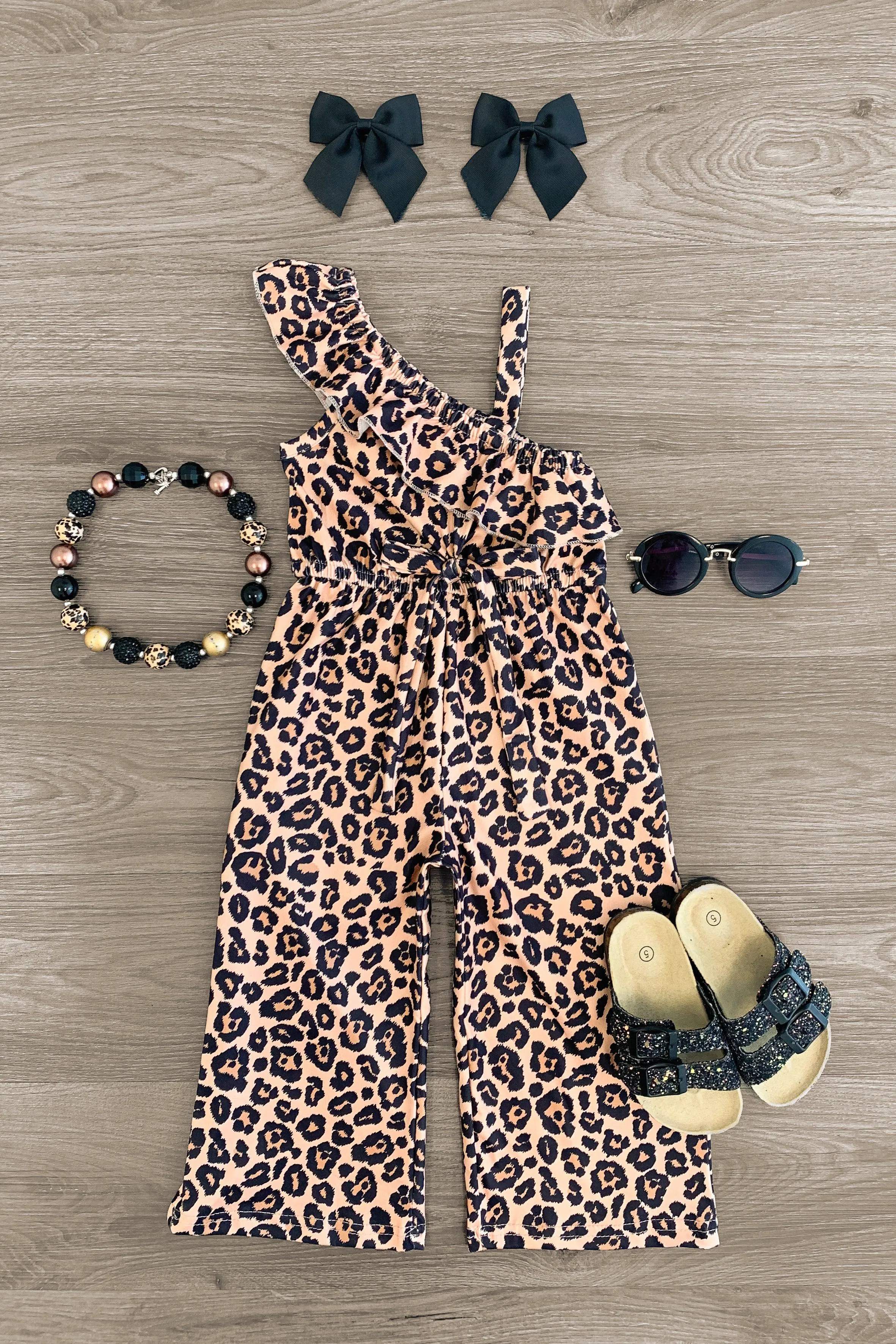 One Shoulder Leopard Jumpsuit