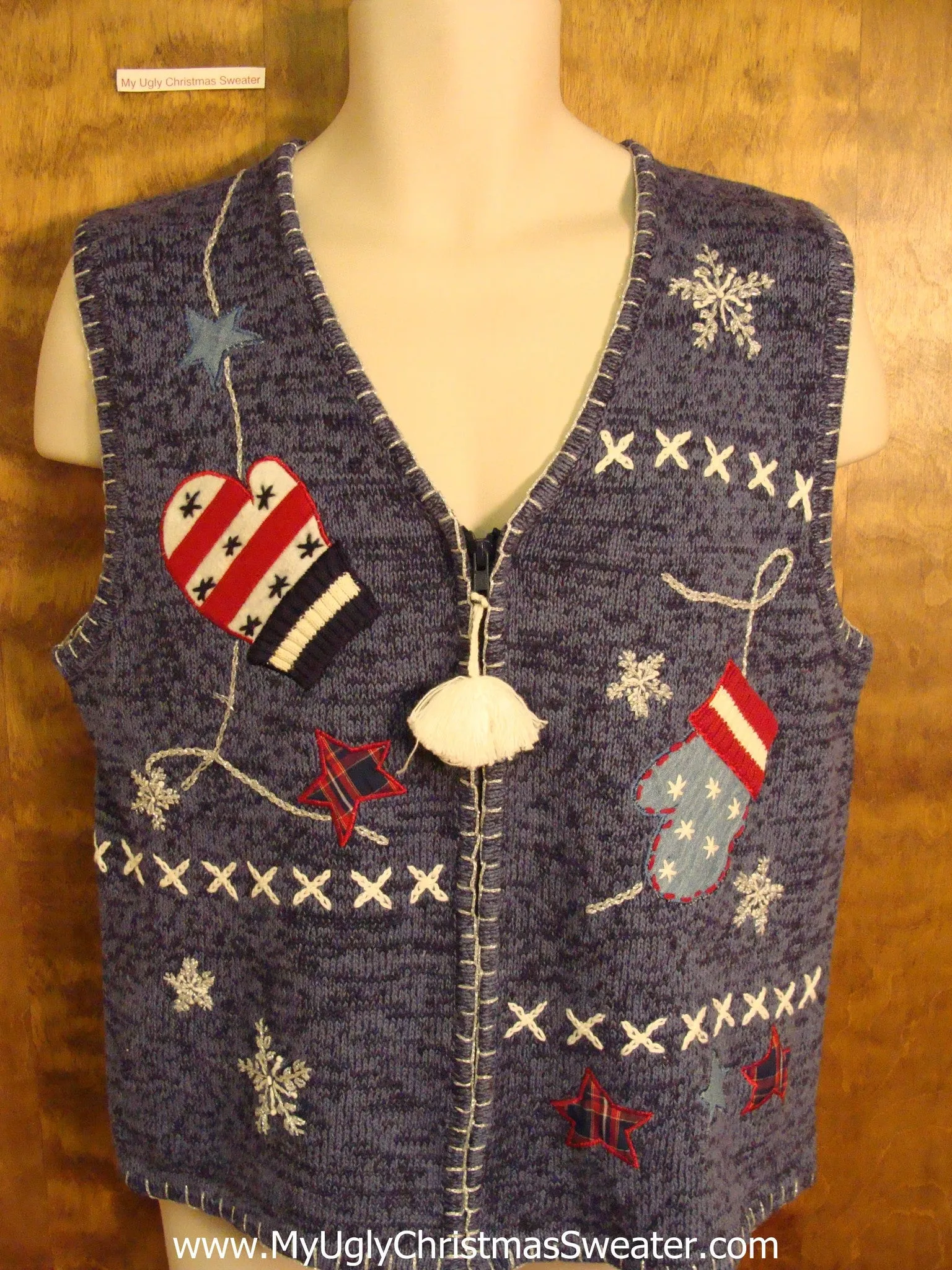 Patriotic Mittens and Stars Bad Christmas Sweater Vest