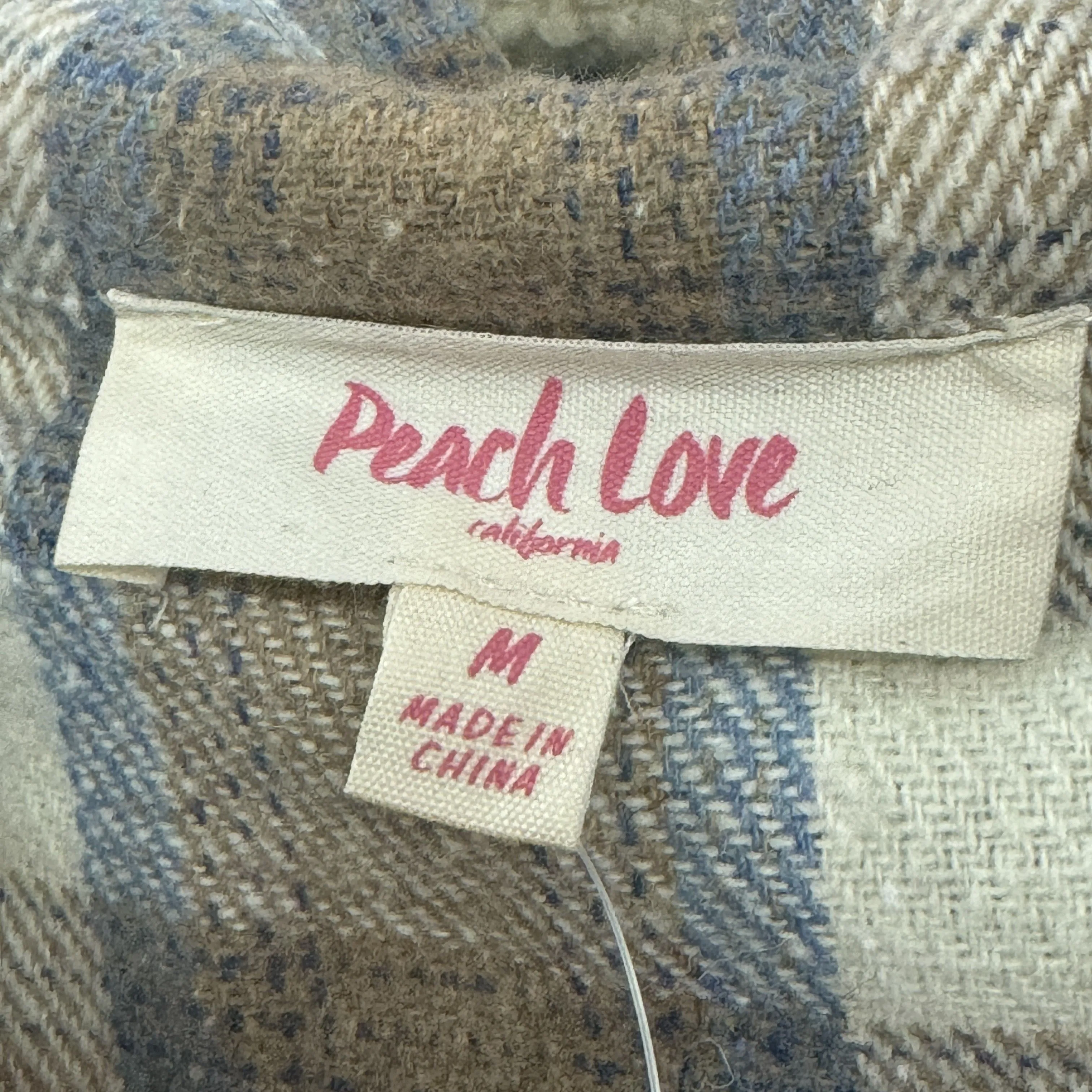 Peach Love | Women's Tan, Blue and Cream Plaid Button Front Shacket | Size: M