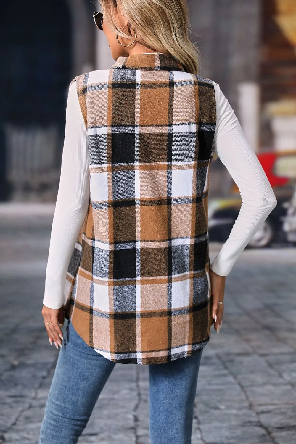 Plaid Button Up Vest Coat