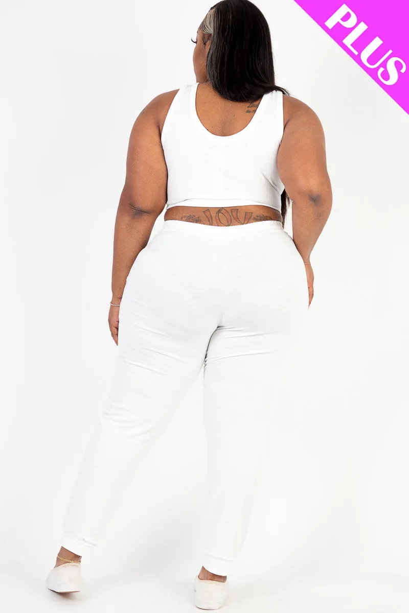 Plus Size French Terry Cropped Tank Top & Joggers Set