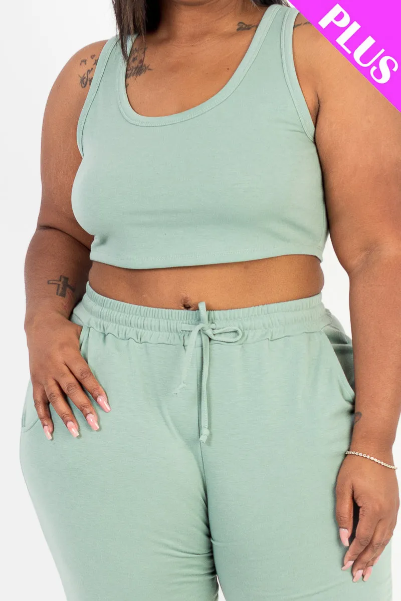 Plus Size French Terry Cropped Tank Top & Joggers Set