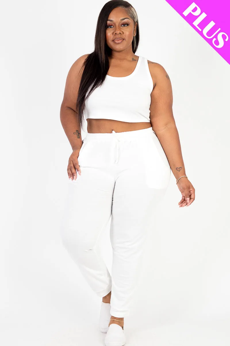 Plus Size French Terry Cropped Tank Top & Joggers Set